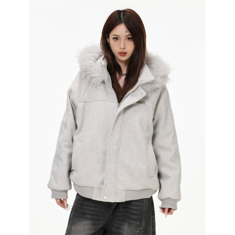 1506-1/M78861/P99灰色美式复古连帽毛呢棉服女款,男装棉衣,星座1506-1