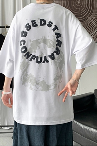 240g重磅潮流发泡印花T恤男夏季纯棉百搭时尚宽松短袖DT15P30图片