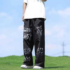 美式街头嘻哈涂鸦运动裤男夏季薄款百搭宽松休闲裤爵士街舞裤子，男装休闲裤，星座716-4