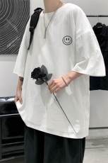 YT26224-P30NASA亚短袖t恤男大码五分袖男宽松七分袖港风模特，男装T恤，电商A040
