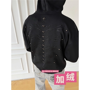 美式重磅Cleanfit复古加绒加厚刺绣连帽卫衣男LY74500-P50 加绒55图片