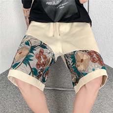1港风大码M-5XL日系刺绣民族风潮五分裤男士中裤DK7791P45控69，男装牛仔裤，星座226-2