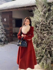 原价799.99!【依嘟】绝美珍珠扣狐狸毛领千金风长款收腰，女装双面呢大衣，依嘟服饰