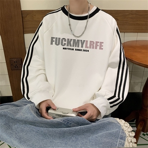 美式三杠条纹复圆领卫衣秋冬男女宽松长袖SW2468 -P45控68 50棉图片