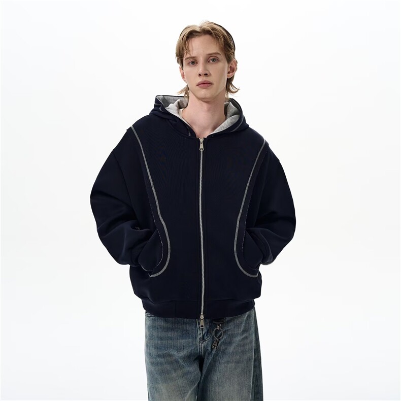 空气层双拉链开衫连帽卫衣外套男女宽松廓形休闲上衣WY401P59，女装短外套，星座1013-5