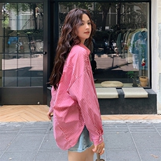 秋季条纹衬衫女港风设计感小众衬衣内搭叠穿外套，女装衬衫，梦懿尔