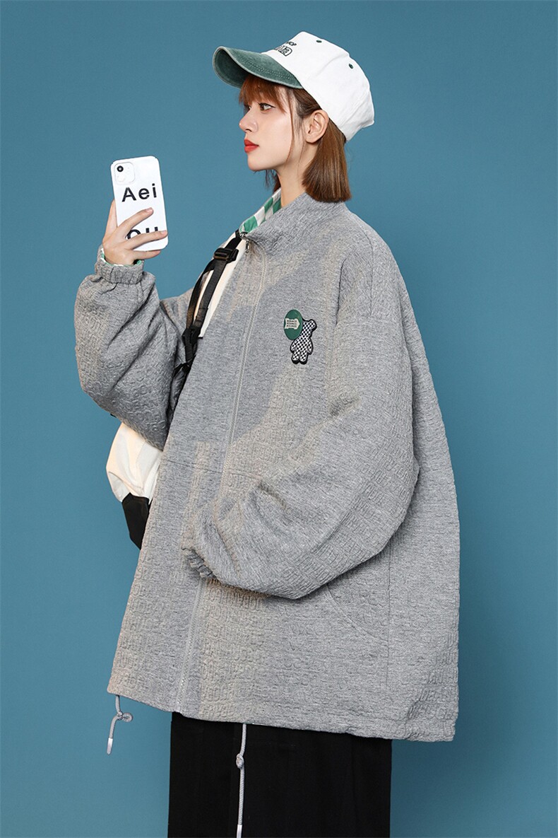 2023秋款中性风徽章棒球服外套两面穿开衫休闲夹克男女8002-P100,男装夹克,电商A441-1