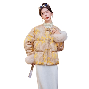 90绒。2025年冬季新中式狐狸真毛袖口拼接羽绒服外套女图片