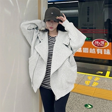 抖音得物品质26春装美式重磅结构斜拉链高领连帽卫衣开衫外套W61，女装短外套，电商A486