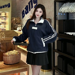 抖音得物品质秋冬美式高街重磅结构拼接织带翻领卫衣夹克外套W113图片