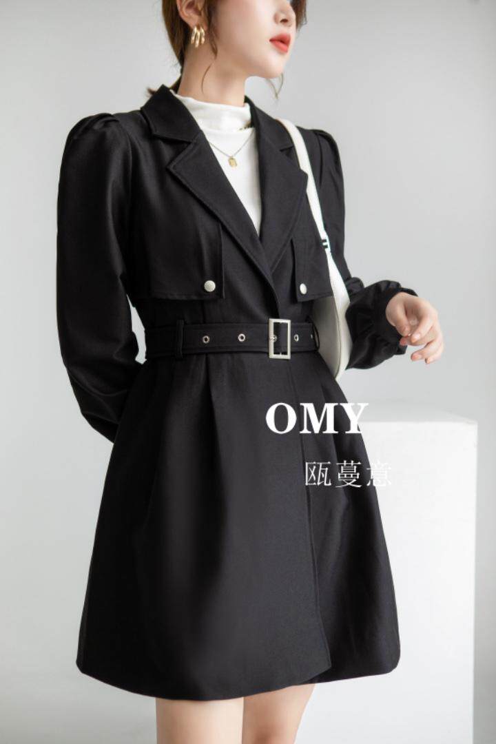 秋款收腰风衣外套，女装风衣，欧蔓意