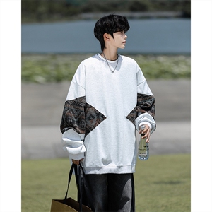 8XL-M 春秋季圆领拼接撞色民族风卫衣男新款潮牌上衣服WY005P58图片