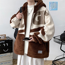 冬款港风加棉加厚印花棉衣羊羔绒连帽外套男士8120-P130控价168，男装棉衣，电商A441-1