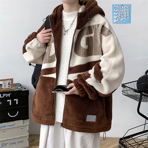 冬款港风加棉加厚印花棉衣羊羔绒连帽外套男士 8120-P130控价168图片