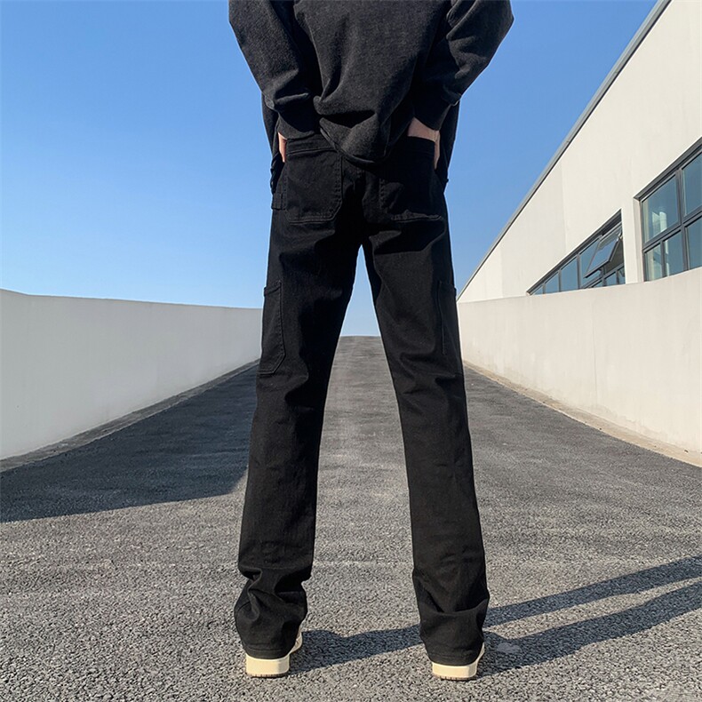 黑色修身微喇cleanfit牛仔裤男美式高街vibe潮牌直筒裤子夏季薄款图片