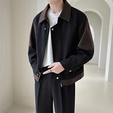 男新款呢子大衣秋冬妮子毛呢拼色宽松夹克外套A236-JK-5032-P135，男装夹克，电商A236
