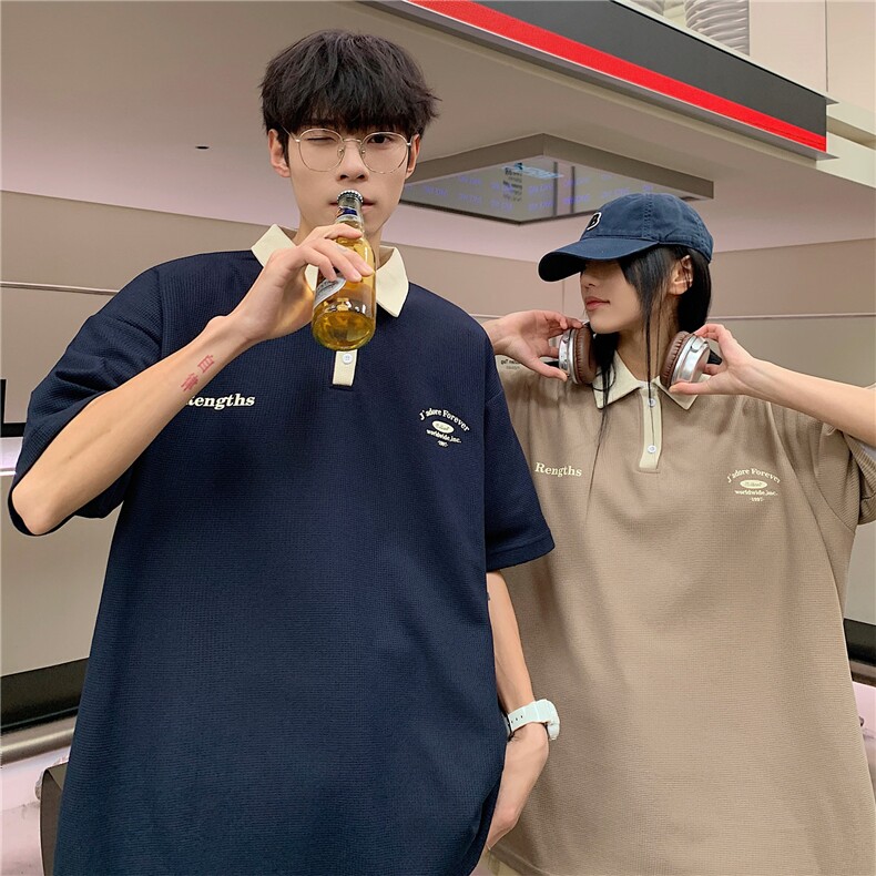 情侣装夏装2026新款港风宽松polo衫翻领夏季男装短袖T恤S187-P48,男装Polo衫,电商A233-1
