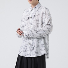 C8602P70无影墻高品质新中式风唐装汉服衬衫长袖印花，男装衬衫，电商A026