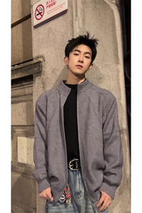 立领双拉链毛衣男女款美式复古拼接开衫外套  5Q1146-TP55118图片