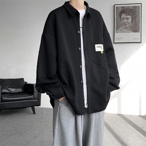 衬衫男秋季新款港风宽松大码提花长袖衬衣CS027-P45图片