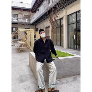小众纹理设计感阔版宽松长袖衬衫男春秋新款潮流痞帅衬衣外套上衣图片