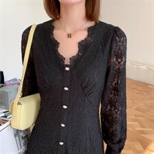 韩版甜美淑女时尚气质高雅甜美蕾丝连衣裙，女装连衣裙，荷塘月色