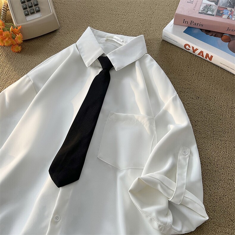 M-8XL领带衬衫短袖特大码垂坠感夏季冰丝外套DK制服衬衣DC5005P45,男装衬衫,电商B238