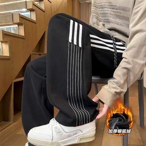 华棉三条杠男400g重磅加厚银狐绒休闲卫裤K25089J加绒-特P40控78图片