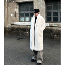 WT142-P158大翻领环保狐狸毛加厚长款休闲男装外套潮仿皮草大衣，女装短外套，星座1501-3