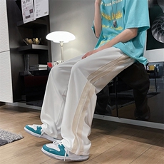 黑色条纹休闲长裤男直筒裤子美式潮牌显瘦百搭阔腿运动裤D183/P32，男装休闲裤，星座506