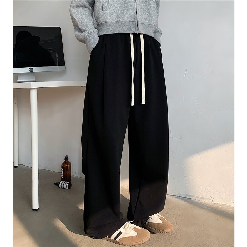 冬季时尚百搭阔腿裤宽松高街明线弯刀裤加绒加厚卫裤D386P68,男装休闲裤,电商A335-1（原A458）
