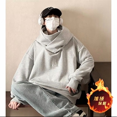 加绒美式高街卫衣男连帽字母刺绣帅2025冬季新款ins外套WB186-P51，女装短外套，星座412