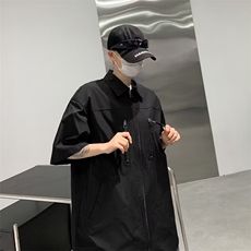拉链设计感美式高街衬衫男女宽松短袖潮牌夏复古翻领上衣C360，男装衬衫，星座1116A-1（原606A）