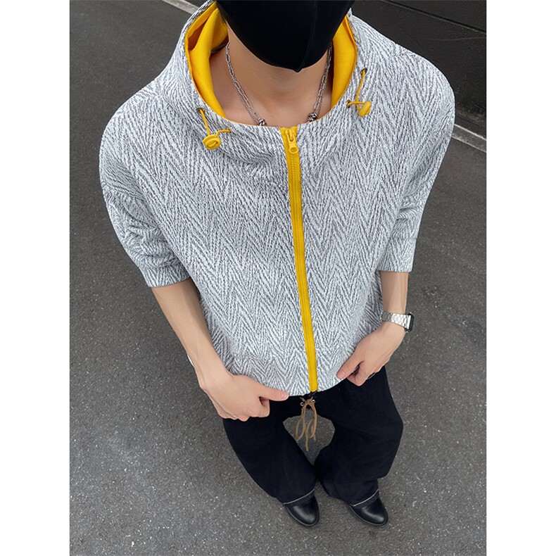 YK86105-P55聚酯纤维秋季新品美式复古人字纹连帽卫衣男,男装卫衣,电商A086-1