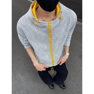 YK86105-P55 聚酯纤维 秋季新品美式复古人字纹连帽卫衣男图片
