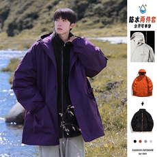 秋冬三合一连帽双层冲锋衣纯色宽松港风情侣棉袄外套MY9318P-115，女装短外套，电商A128