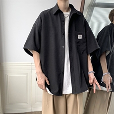 港风夏季短袖冰丝衬衫潮宽松休闲衬衣情侣学生中性日系H225/P35，男装T恤，电商A221A