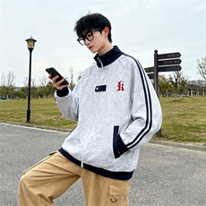 抖音得物品质美式高街重磅结构拼接织带翻领卫衣夹克外套AW11302，男装夹克，电商A443