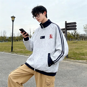 抖音得物品质 美式高街重磅结构拼接织带翻领卫衣夹克外套AW11302图片