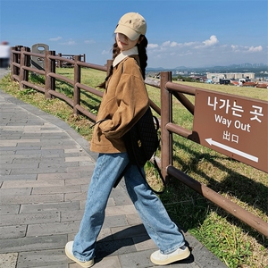 美式复古驼色灯芯绒外套女春秋独特漂亮休闲减龄超火好看夹克上衣图片