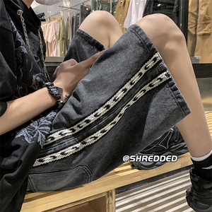牛仔短裤夏港风新款拼接编制条纹休闲五分裤K5009 B315 P45控58图片