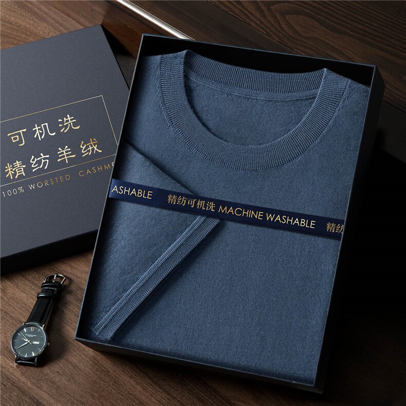 2025年夏季不连帽常规款短袖精纺可机洗18针圆领短袖时尚百搭,男装T恤,曼云男装羊绒