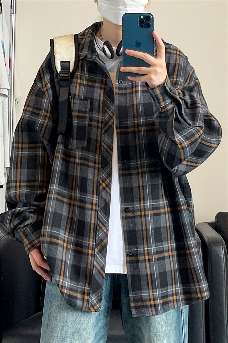 格子加绒加厚长袖外套宽松休闲衬衫男女C2193-特P30/CJ9737-特P40,男装衬衫,电商A007