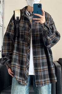 格子加绒加厚长袖外套宽松休闲衬衫男女C2193-特P30/CJ9737-特P40图片