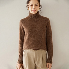 秋冬加厚高翻领夹花山羊绒衫女针织打底衫长袖毛衣保暖上衣插肩袖，女装羊绒衫，轩妮羊绒