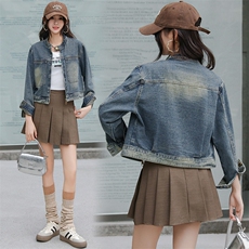 2025春季新款立领拉链牛仔夹克外套女设计感复古短款小个子上衣潮，女装牛仔外套，潮流依族