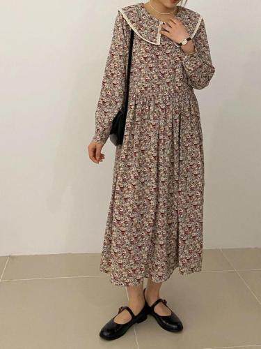 大翻领碎花连衣裙-宽松不挑人款！，女装连衣裙，LUCY