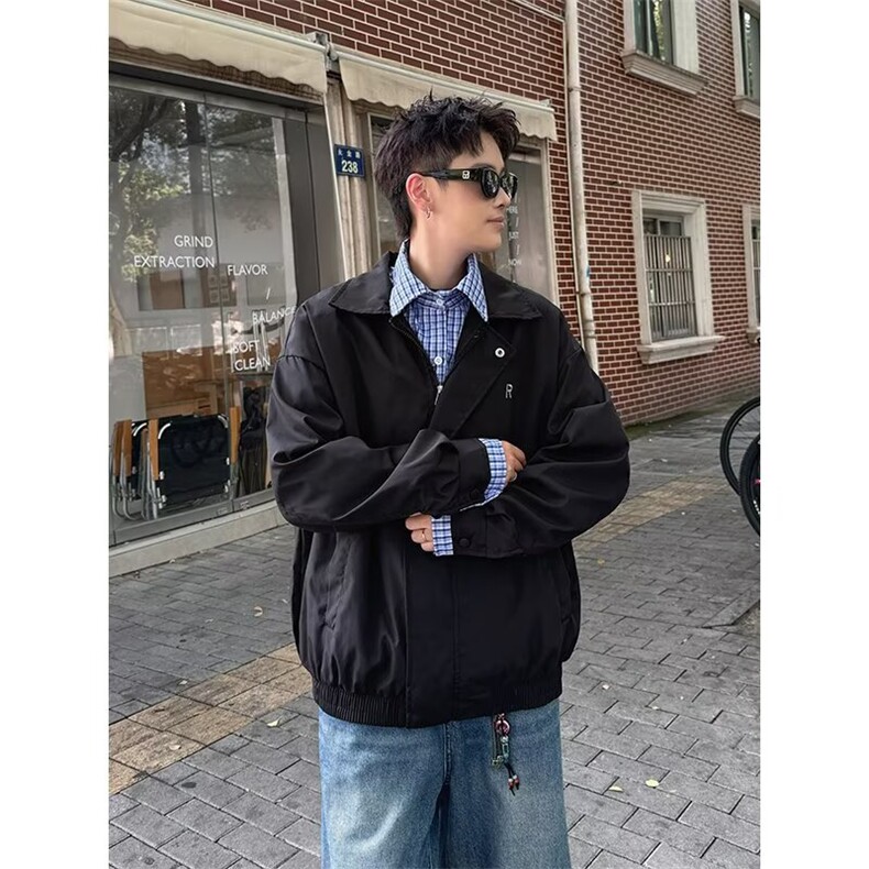 假两件夹克男女韩版潮流格子拼色帅气2025秋冬ins外套W6750-P68,男装夹克,星座412-3
