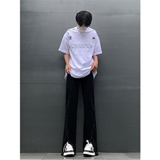 现货24春夏黄泥开叉毛边宽松牛仔裤设计感微喇休闲裤男K5803-P55，男装牛仔裤，星座205