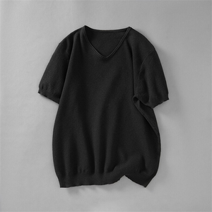 针织衫短袖t恤男士花灰色打底衣服 夏天男式休闲体恤衫图片